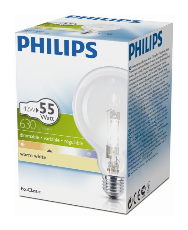 Philips λάμπα EcoClassic warm white 2800K E27 630lm 42W